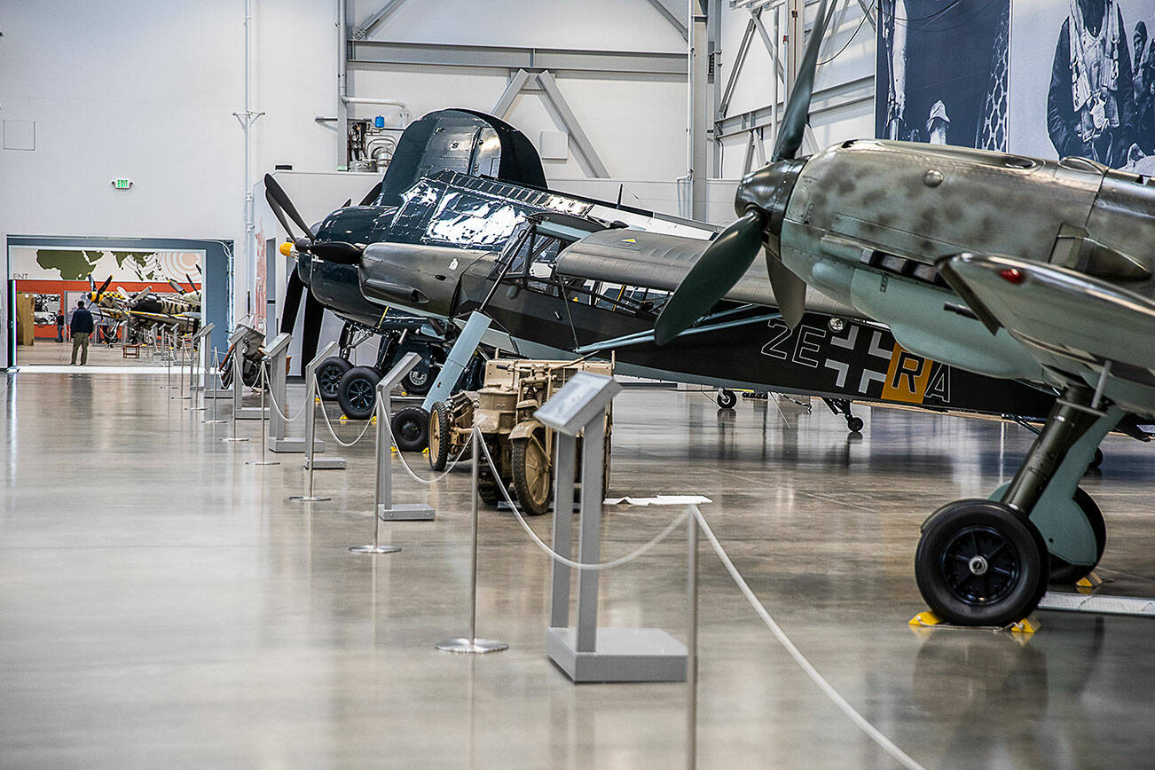 Planes on display inside Charlie Hangar at the Flying Heritage & Combat Armor Museum in Everett, Washington. Olivia Vanni / The Herald